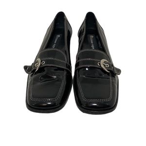 Etienne Aigner black Patent leather E-Jules loafer buckle Size 6.5M